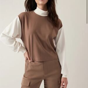 Athleta Venice Block Sweatshirt Shirt NWT Top Cream Taupe Brown Plus Size 1X